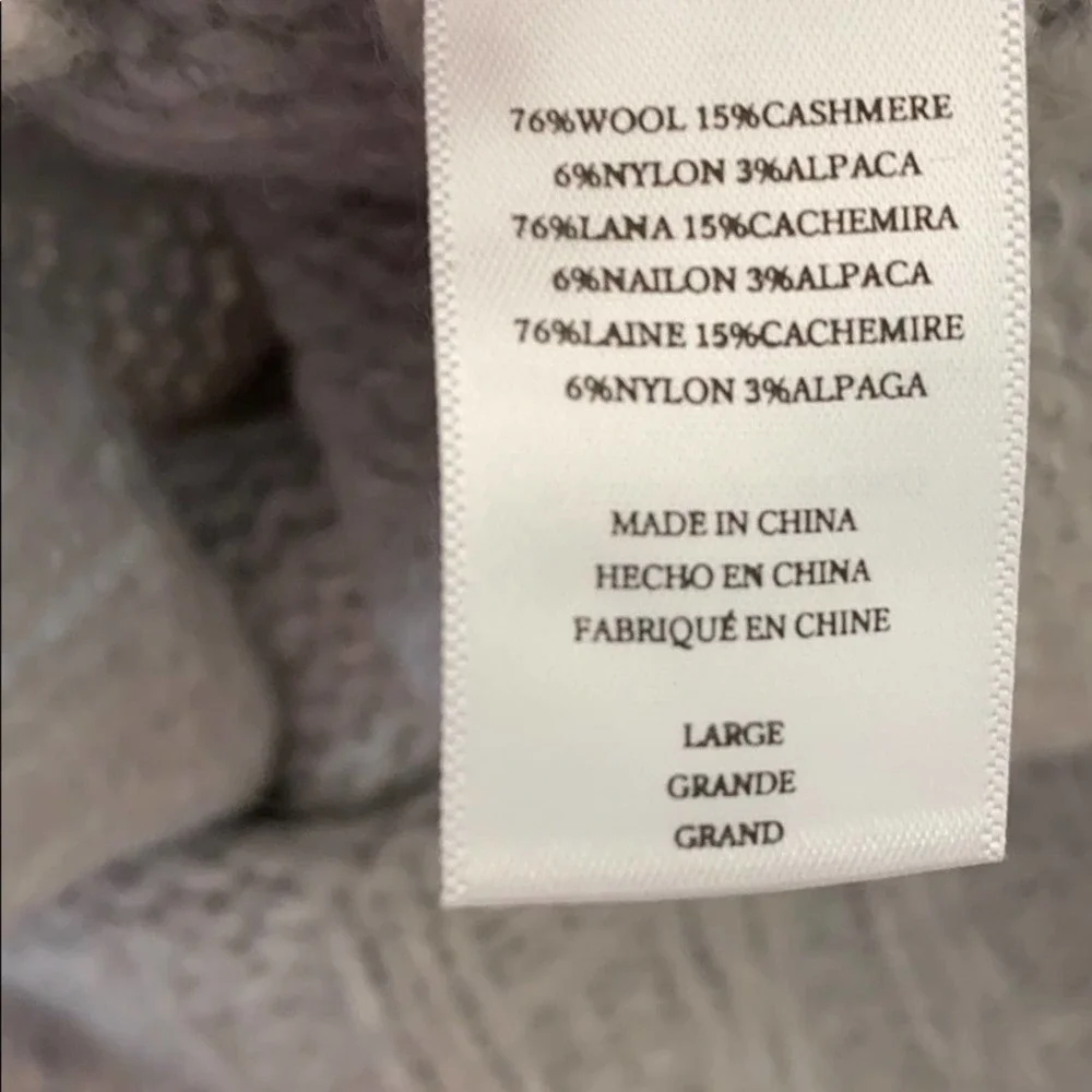 Rails Sybil Puff Sleeve Wool Cashmere Alpaca Blend Grey Sweater SIZE: L